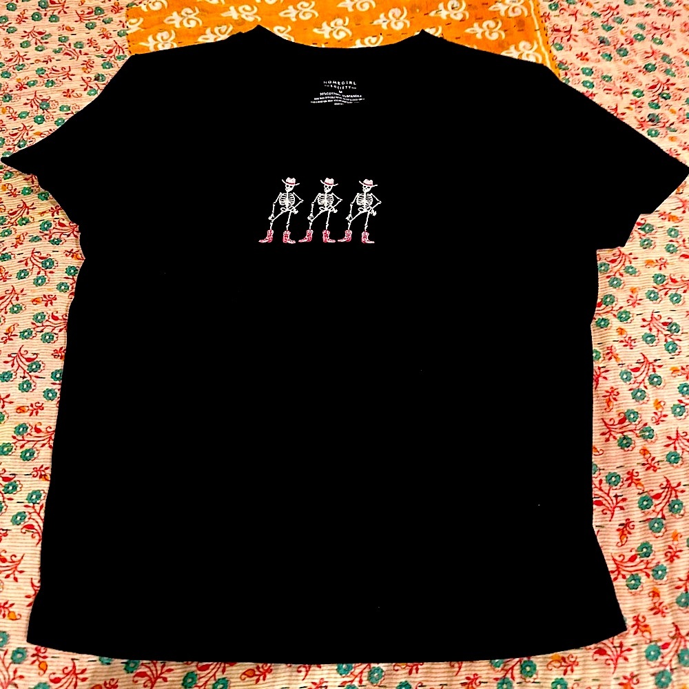 Black Graphic Tee with Pink Accents